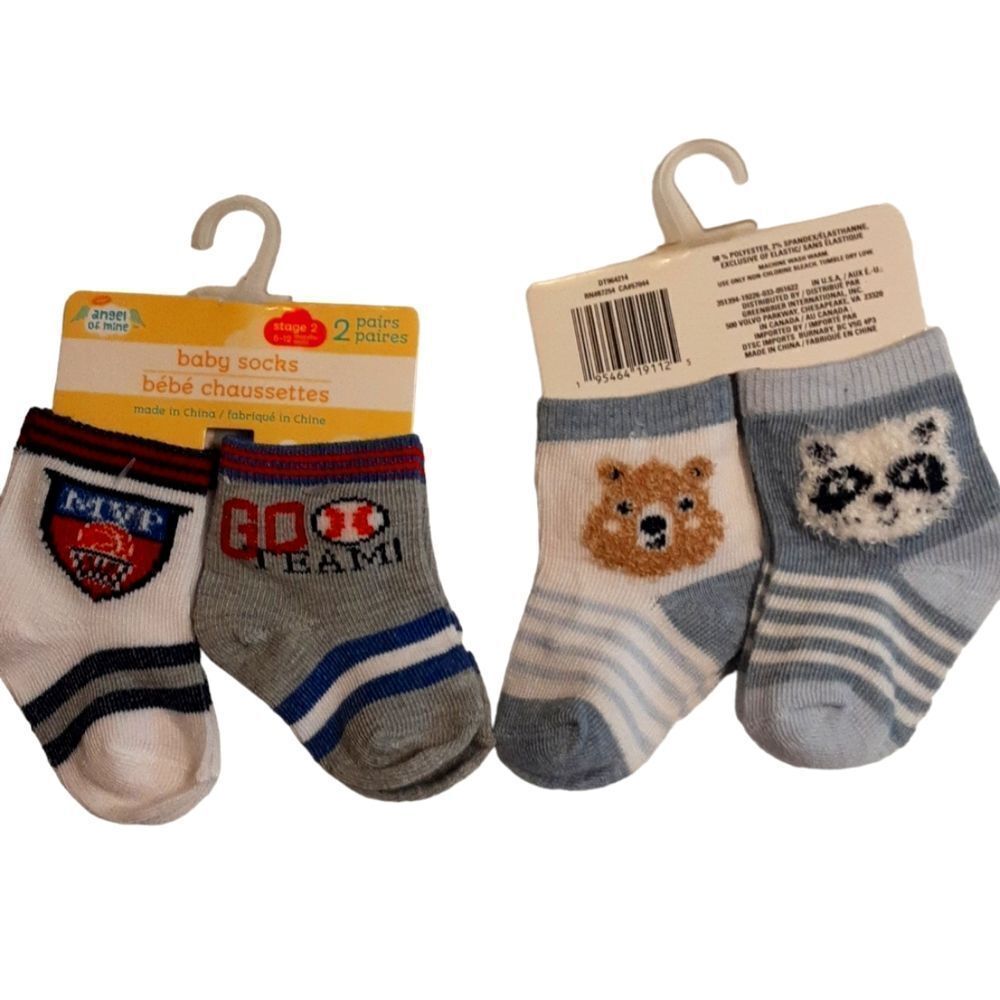 Angel Of Mine Socks For Baby Boys  Four pair Size 6 to 12 Months
